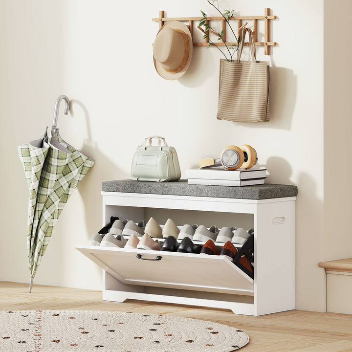 Banco Sapateira Moderno com Assento Acolchoado Prateleira Ajustável para 8 Pares de Sapatos para Entrada Corredor Quarto 80x30x50 cm Branco