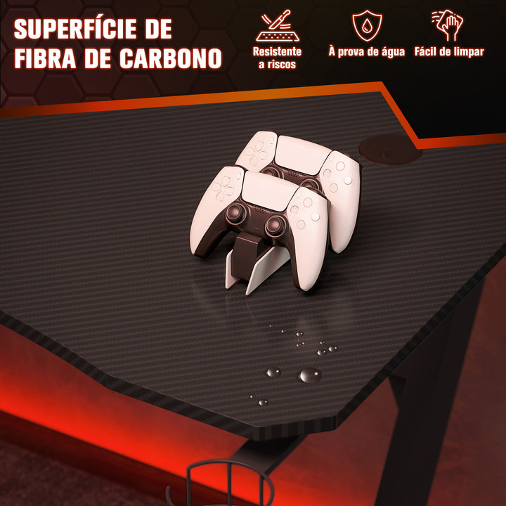 Secretária tipo gaming mesa de escritório com suporte para copos gancho e pés ajustáveis ??120x65x74,5 cm preto