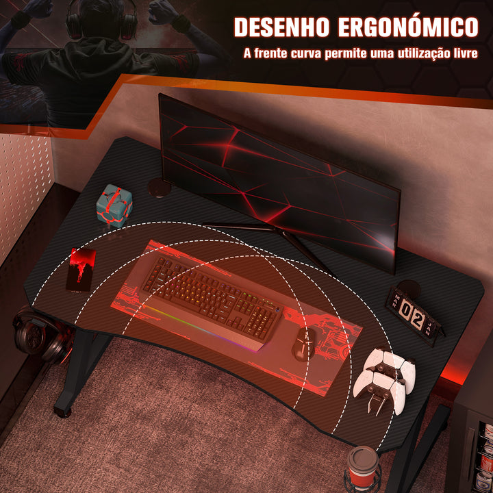 Secretária tipo gaming mesa de escritório com suporte para copos gancho e pés ajustáveis ??120x65x74,5 cm preto
