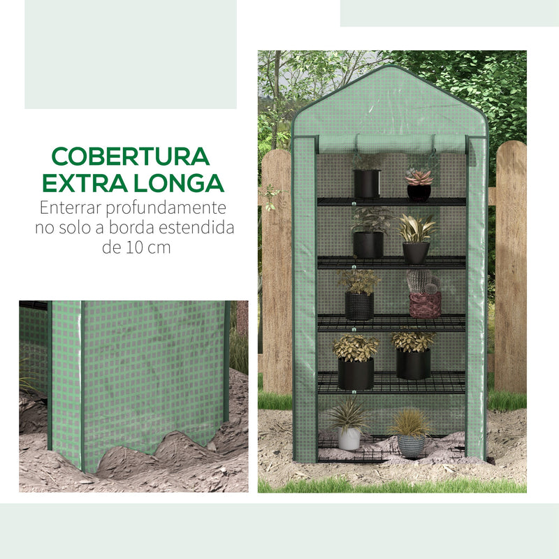 Estufa de Jardim de 5 Prateleiras Estufa Resistente com 1 Porta com Fecho de Correr Anti-UV Desenhho Alargado e Prateleiras para Cultivo de Plantas em Terraço Pátio 90x49x193 cm Verde