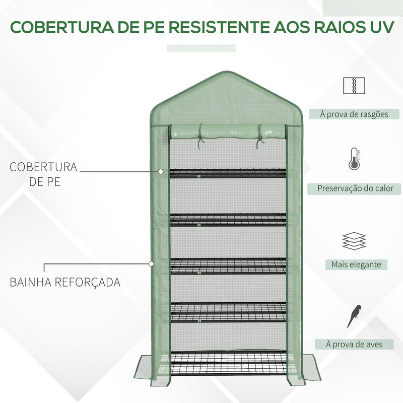 Estufa de Jardim de 5 Prateleiras Estufa Resistente com 1 Porta com Fecho de Correr Anti-UV Desenhho Alargado e Prateleiras para Cultivo de Plantas em Terraço Pátio 90x49x193 cm Verde