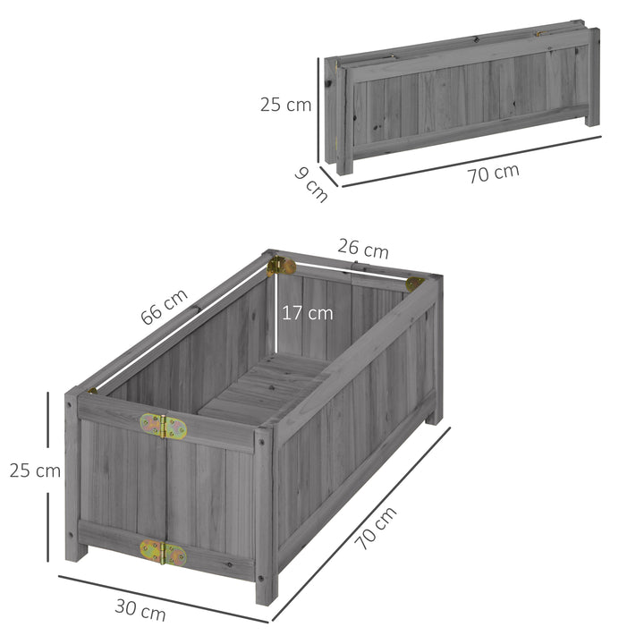 Floreira de Madeira Dobrável Floreira Elevada para Cultivo de Vegetais e Flores no Exterior Pátio Varanda Terraço 70x30x25 cm Cinzento