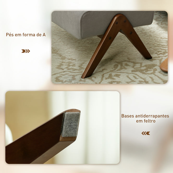 Apoio para Pés para Sala Banco Baixo Estofado em Veludo Otomana Retangular com Assento Almofadado e Pés de Madeira para Sala de Estar Quarto 69x47x36 cm Cinzento Claro