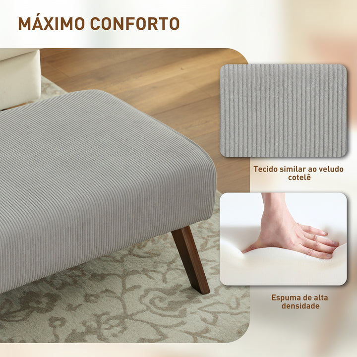 Apoio para Pés para Sala Banco Baixo Estofado em Veludo Otomana Retangular com Assento Almofadado e Pés de Madeira para Sala de Estar Quarto 69x47x36 cm Cinzento Claro