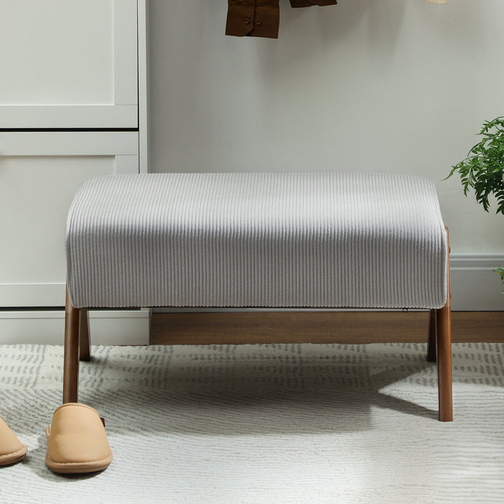 Apoio para Pés para Sala Banco Baixo Estofado em Veludo Otomana Retangular com Assento Almofadado e Pés de Madeira para Sala de Estar Quarto 69x47x36 cm Cinzento Claro