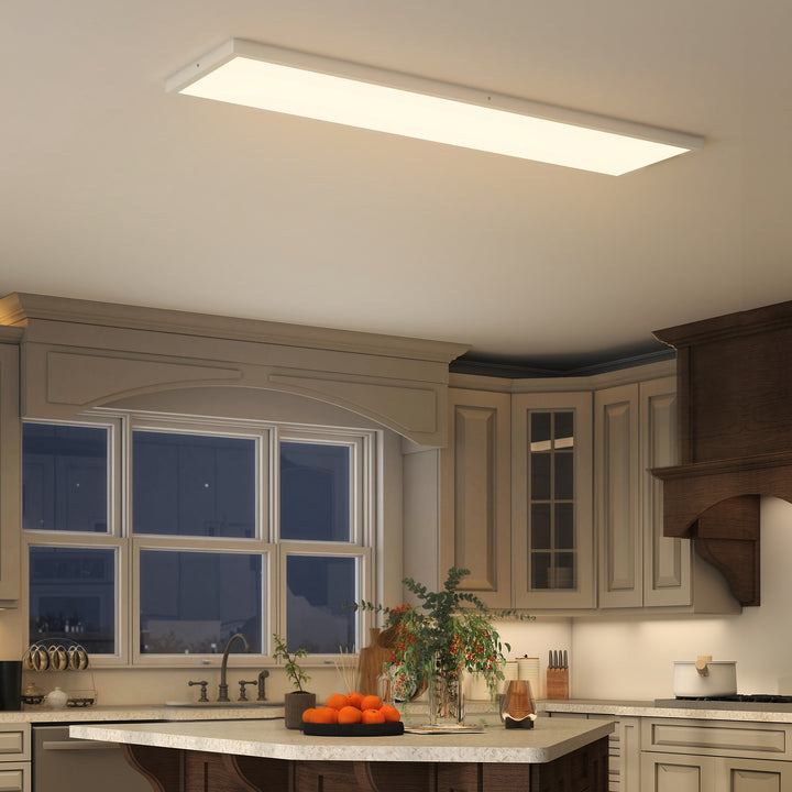 Conjunto de 4 Candeeiros de Teto, Reguláveis em Cor Plafons LED de Teto com Interruptor DIP e de Parede 3000K/4000K/6000K 5200 lm 48 W para Sala Escritório 120x30x3,7 cm Branco