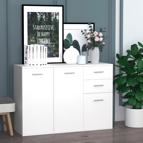 Armário Aparador amplo espaço de Armazenamento para sala de jantar com portas e gavetas 106x35x76cm Branco