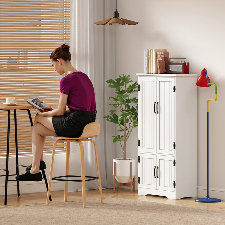 Armário de Cozinha Armário de Cozinha Alto Móvel Auxiliar com 4 Portas e Prateleiras Ajustáveis para Sala de Estar 60x30x123 cm Branco