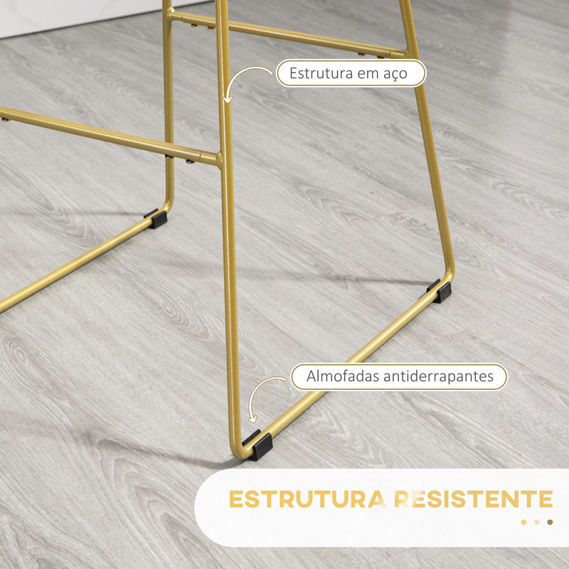 Conjunto de Bancos Altos de Cozinha Bancos Altos de Cozinha com Encosto Almofada e Estrutura de Aço Carga 120 kg para Bar Sala de Jantar 44,5x48x94,6 cm Dourado