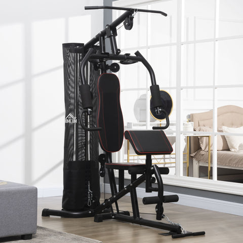 Máquina Multi Estação de Treino Estação de Treino com Pesos Ajustáveis Press de Perna e Polia para Ginásio em Casa 170x104x205 cm Preto