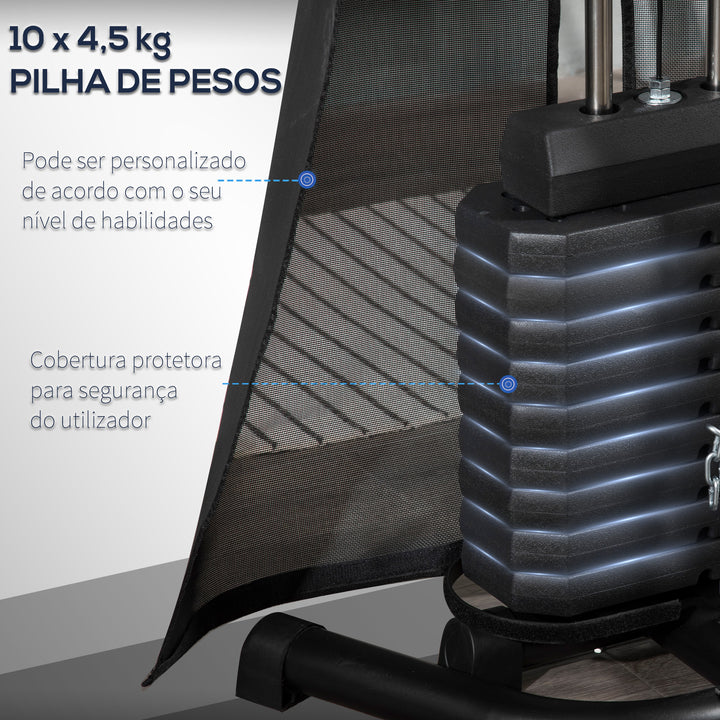Máquina Multi Estação de Treino Estação de Treino com Pesos Ajustáveis Press de Perna e Polia para Ginásio em Casa 170x104x205 cm Preto