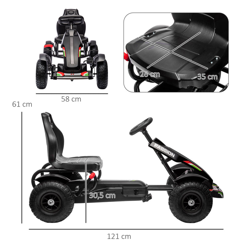 Kart a Pedais para Crianças Kart a Pedais Infantil com Assento Ajustável Pneus de Goma Travão de Mão para Crianças de 5-12 Anos Carga Máxima 50 kg 121x58x61 cm Preto