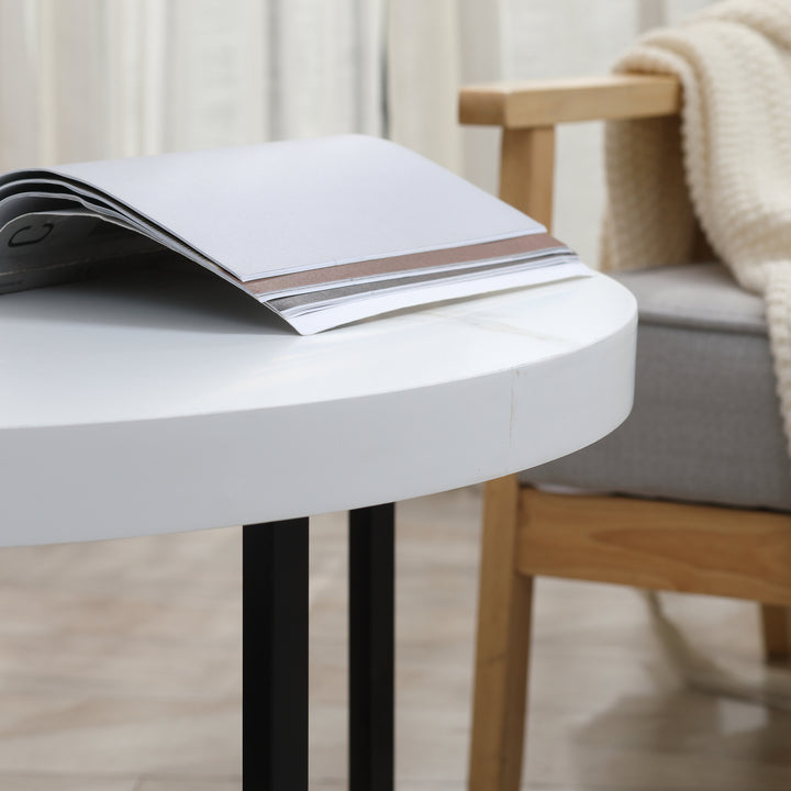 mesa de Centro Mesa de Sala de Estar Redonda com Bancada Similar ao Mármore e Estrutura de Metal para Escritório Estilo Moderno 80x80x45cm Branco e Preto