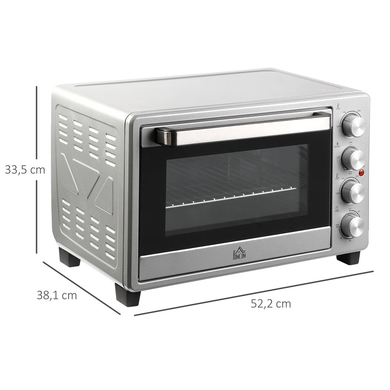 Mini Forno de Convecção 32L 16000 com 3 Modos de Aquecimento Temperatura até 230 °C Temporizador Bandeja de Assar Ajustável em 3 Níveis 52,2x38,1x33,5cm Prata