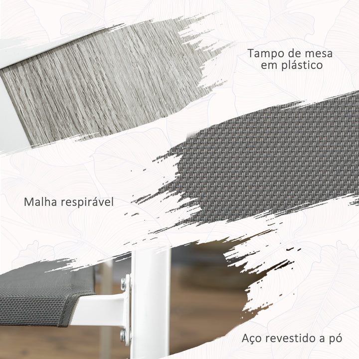 Conjunto de Refeição de Jardim de 7 Peças com 1 Mesa de Exterior e 6 Cadeiras Empilháveis Estilo Moderno para Terraço Pátio Branco e Cinza