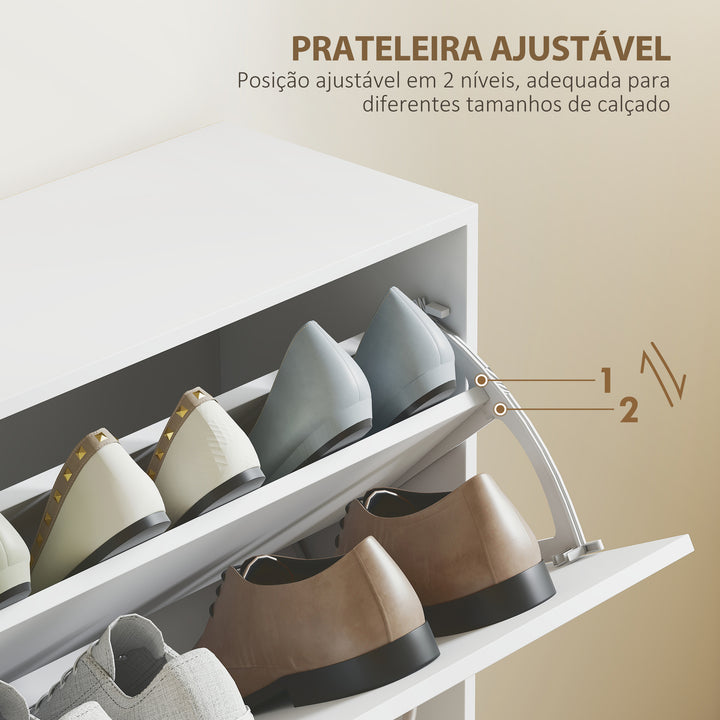 Móvel Sapateira Branca Sapateira Moderna com 4 Gavetas Abatíveis e Prateleiras Ajustáveis para 16-24 Pares de Sapatos para Corredor Entrada 120x24x81 cm Branco