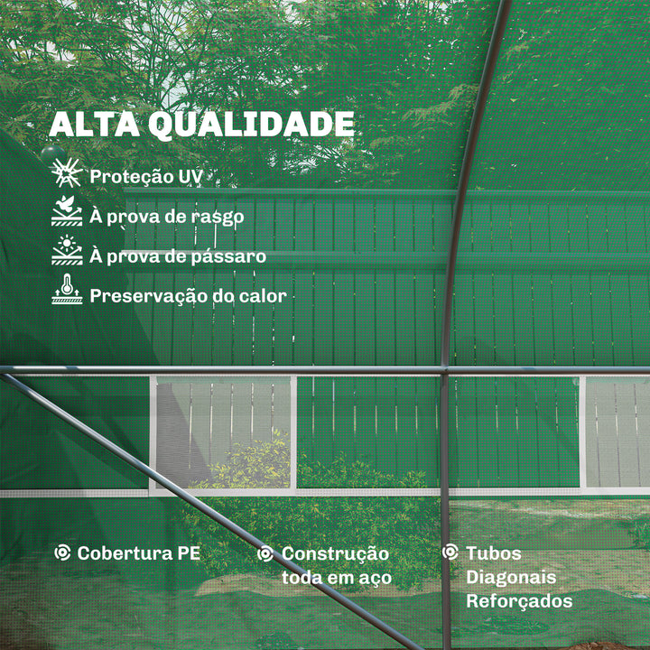 Estufa de jardim Tipo túnel para cultivo com 12 janelas e porta de enrolar Aço e PE 800x300x200 cm Verde