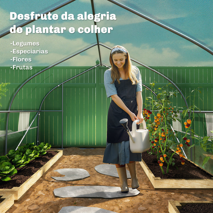 Estufa de jardim Tipo túnel para cultivo com 12 janelas e porta de enrolar Aço e PE 800x300x200 cm Verde
