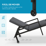 Espreguiçadeira de Vime Chaise Longue de Jardim com Encosto Ajustável em 5 Posições Acolchoado e 2 Rodas Carga 120 kg 73x200x48 cm Cinza Escuro e Preto