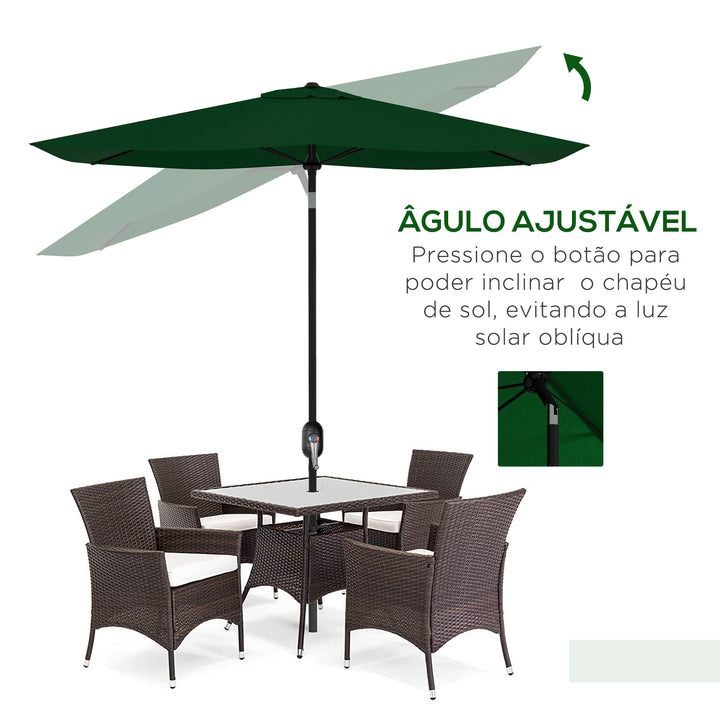 Chapéu de Sol de Jardim 300x200x248 cm Proteção UV50+ Chapéu de Sol de Alumínio Inclinável com Teto de Ventilação e Manivela para Terraço Varanda Exterior Verde