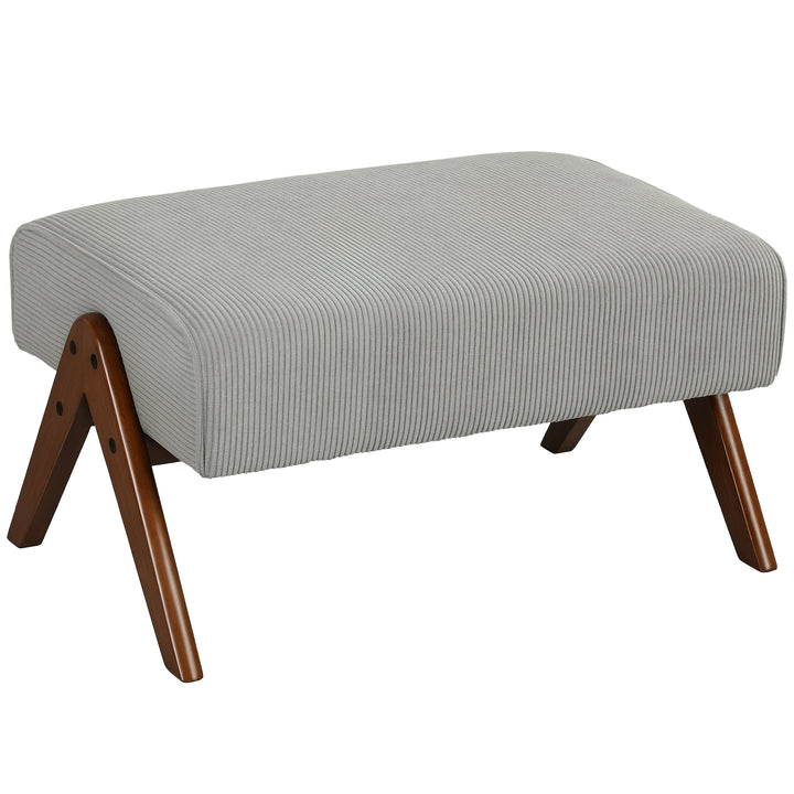 Apoio para Pés para Sala Banco Baixo Estofado em Veludo Otomana Retangular com Assento Almofadado e Pés de Madeira para Sala de Estar Quarto 69x47x36 cm Cinzento Claro