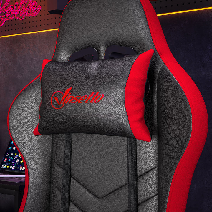 Cadeira Gaming Ergonómica Reclinável 135° Cadeira Gamer Racing de Couro PU com Suporte Lombar Altura Ajustável Apoio para a Cabeça e Apoio para os Pés Retrátil 65x65x129 cm Preto e Vermelho