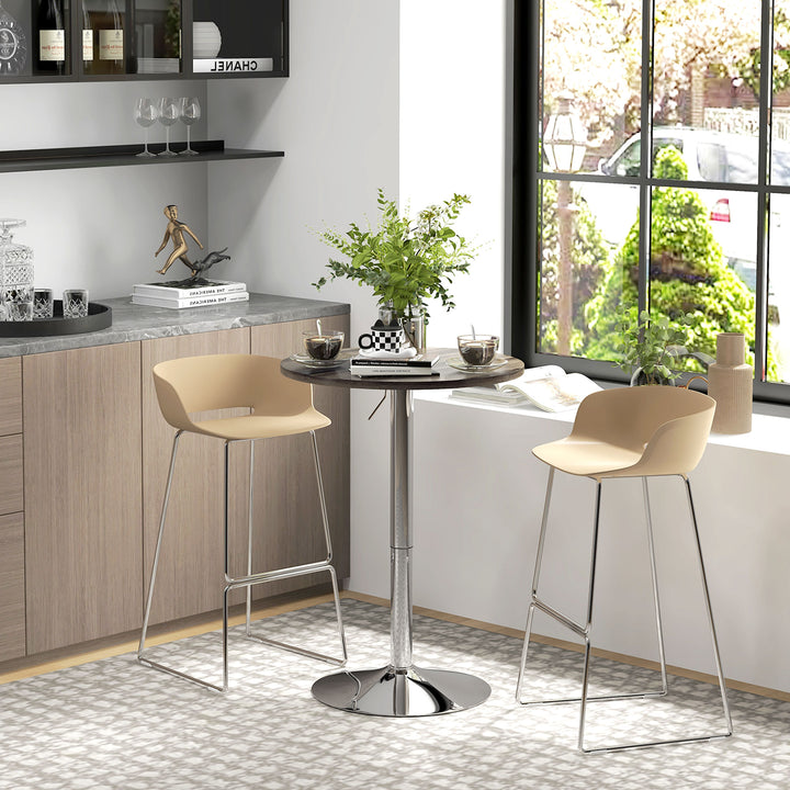 Mesa Alta Cozinha Mesa Alta Bar Redonda para 2 Pessoas Altura Ajustável 69-91 cm Tampo Giratório 360° Base de Aço para Sala Sala de Jantar Cozinha 60x60x91 cm Nogueira