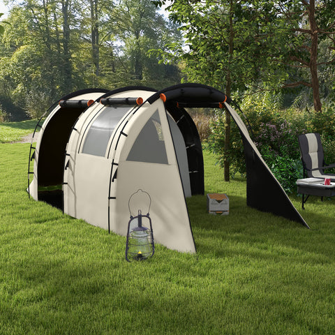 Tenda de Campismo Familiar para 4-5 Pessoas Tenda de Campismo Dobrável com 2 Quartos 5 Portas e Bolsa de Transporte Impermeável para Trekking 460x230x180 cm Caqui