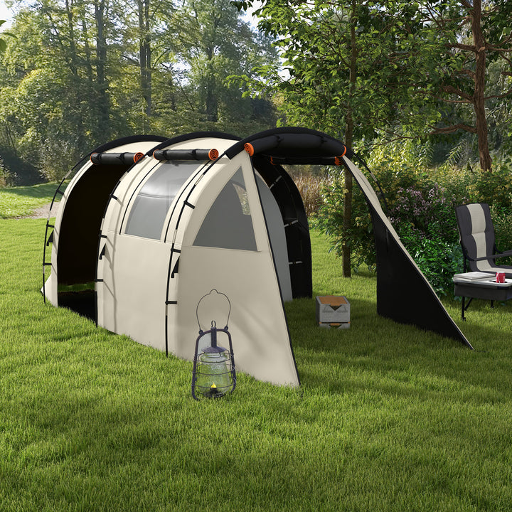 Tenda de Campismo Familiar para 4-5 Pessoas Tenda de Campismo Dobrável com 2 Quartos 5 Portas e Bolsa de Transporte Impermeável para Trekking 460x230x180 cm Caqui