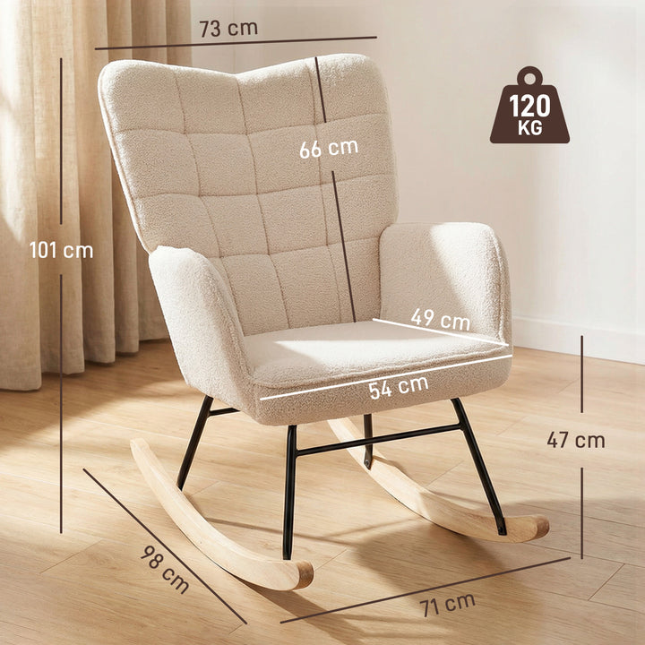 Poltrona Baloiço Poltrona de Sala de Estar Oscilação de 40° com Pés de Madeira de Faia e Estrutura de Aço para Dormitório Carga Máxima 120 kg 71x92x101 cm Bege