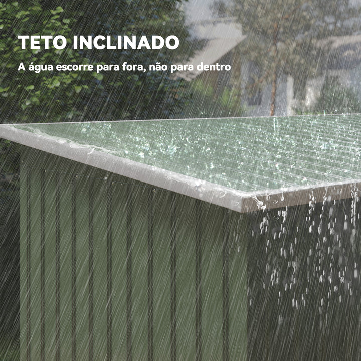 Abrigo de Jardim 280x130x172cm Abrigo de Exterior de Aço Galvanizado com Porta Corredeira e Ventilações para Armazenamento de Ferramentas Verde Claro