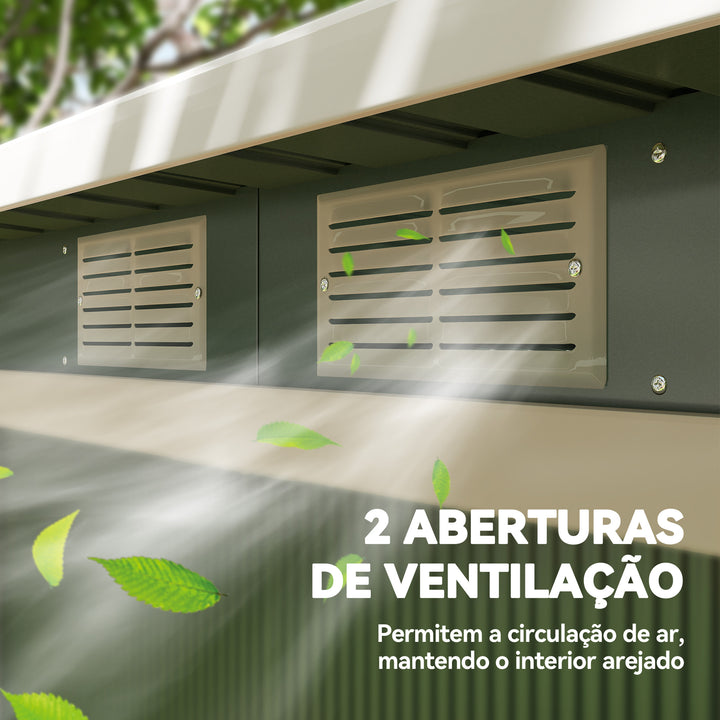 Abrigo de Jardim 280x130x172cm Abrigo de Exterior de Aço Galvanizado com Porta Corredeira e Ventilações para Armazenamento de Ferramentas Verde Claro