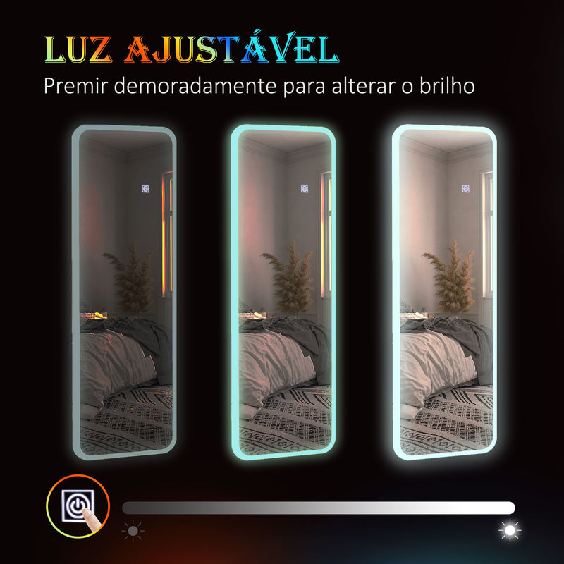 Espelho de Corpo Inteiro com Luzes LED 120x40 cm Espelho de Parede Ajustável com Iluminação em 7 Cores RGB e Função de Memória para Dormitório Prata