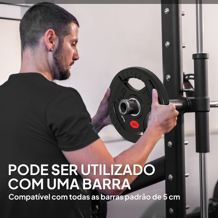Discos de Pesos com Orifício de Ø50 mm 2 Discos de 5 kg com Anel Interior de Aço e Triplo Aperto para Halteres e Barras Treino Fitness em Casa Ginásio Ø24x4,5 cm Preto