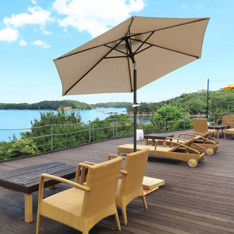 Chapéu de Sol de Jardim Ø230x216 cm Chapéu de Sol de Terraço com Teto Ajustável Abertura Manual Impermeável para Pátio Piscina Praia Caqui