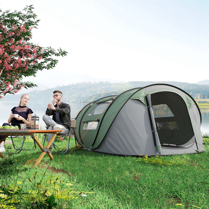 Tenda de Campismo Pop-up para 4-5 Pessoas Tenda de Campismo Instantânea com Janelas Bolsos e Bolsa de Transporte Impermeável Anti-UV 263,5x220x123 cm Verde e Cinzento