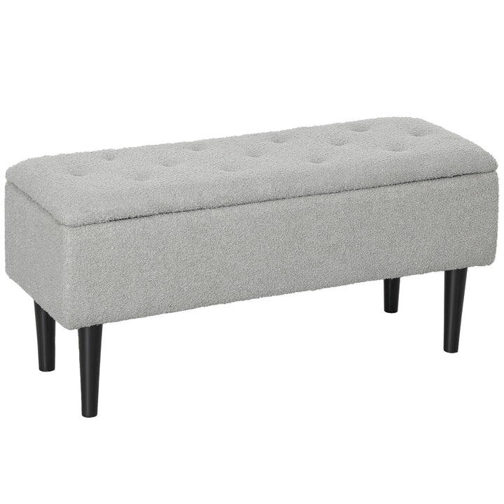 Banco de Armazenamento Dormitório Banco de Armazenamento Capacidade 47L Tampa Abatível e Pés de Madeira de Borracha Carga Máxima 120 kg 95x38x45 cm Cinza