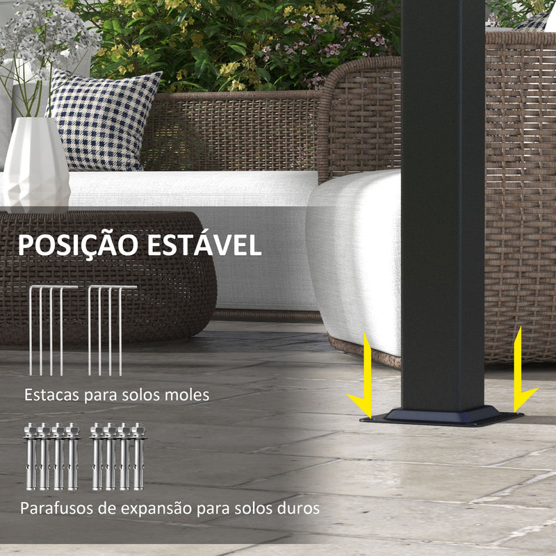 Pérgola de Jardim 3x3 m Pérgola para Exterior com Teto Retrátil Estrutura de Aço Impermeável e Anti-UV para Terraço Pátio Cinza Escuro