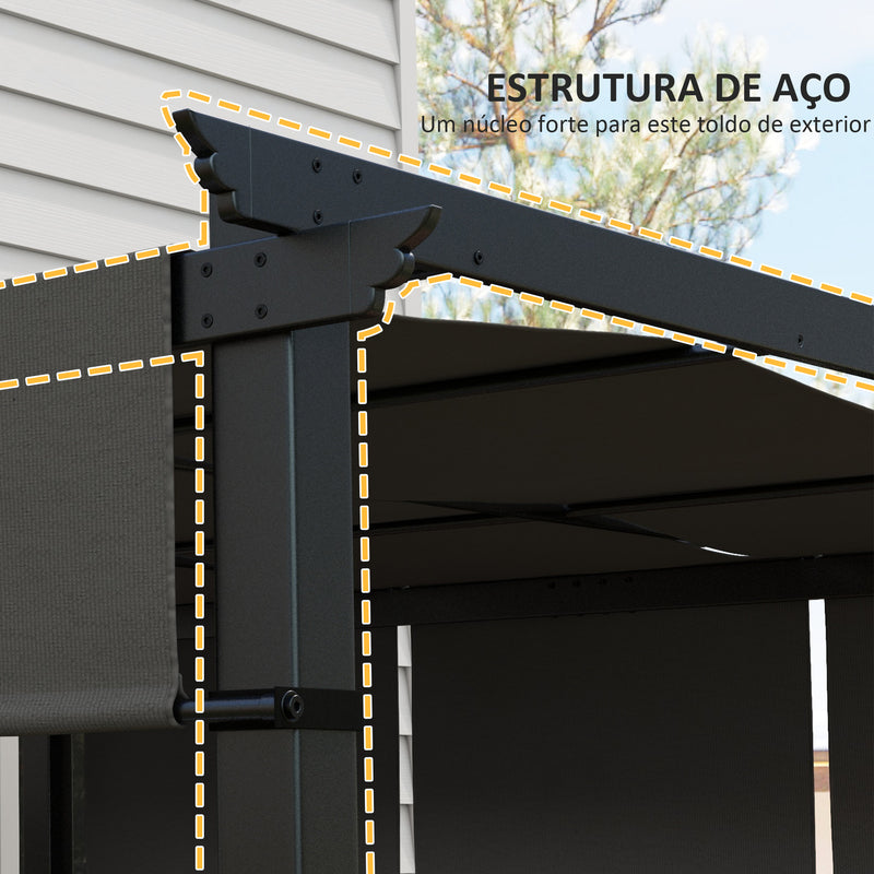 Pérgola de Jardim 3x3 m Pérgola para Exterior com Teto Retrátil Estrutura de Aço Impermeável e Anti-UV para Terraço Pátio Cinza Escuro