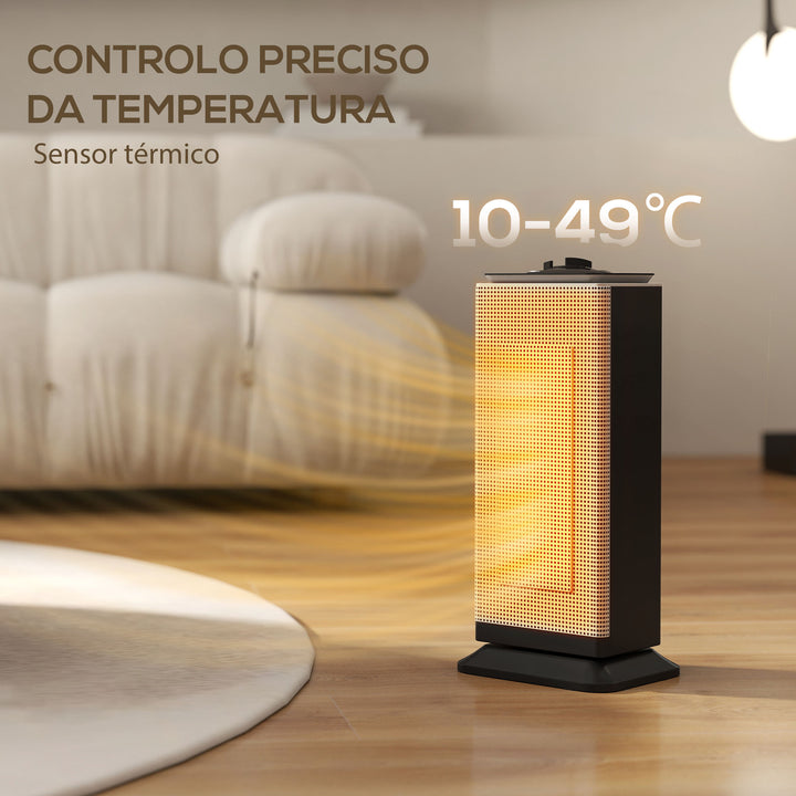 Aquecedor Elétrico de Baixo Consumo Cerâmico 2000W PTC com 3 Modos Termostato Ajustável Oscilação de 55° Proteção contra Tombamento e Sobreaquecimento para 15 m² 18x14x40,5 cm Preto