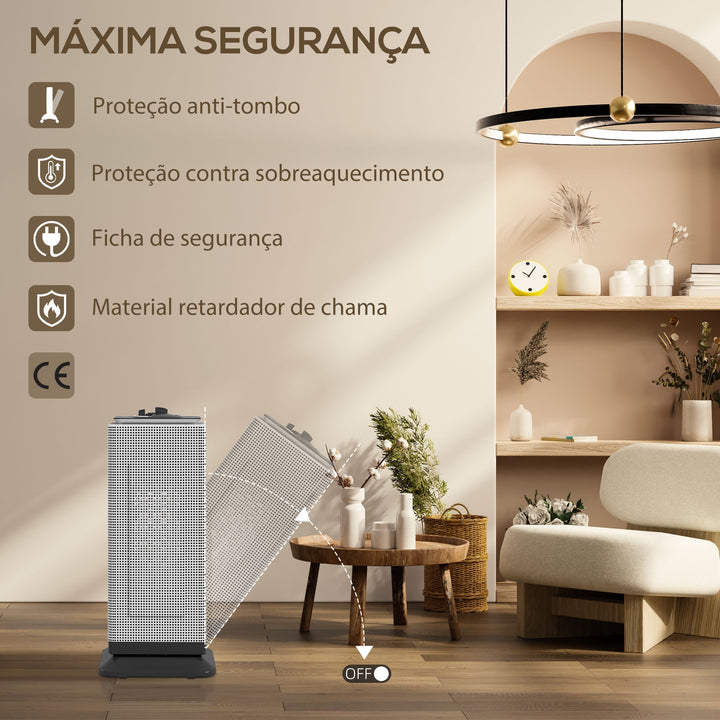 Aquecedor Elétrico de Baixo Consumo Cerâmico 2000W PTC com 3 Modos Termostato Ajustável Oscilação de 55° Proteção contra Tombamento e Sobreaquecimento para 15 m² 18x14x40,5 cm Preto