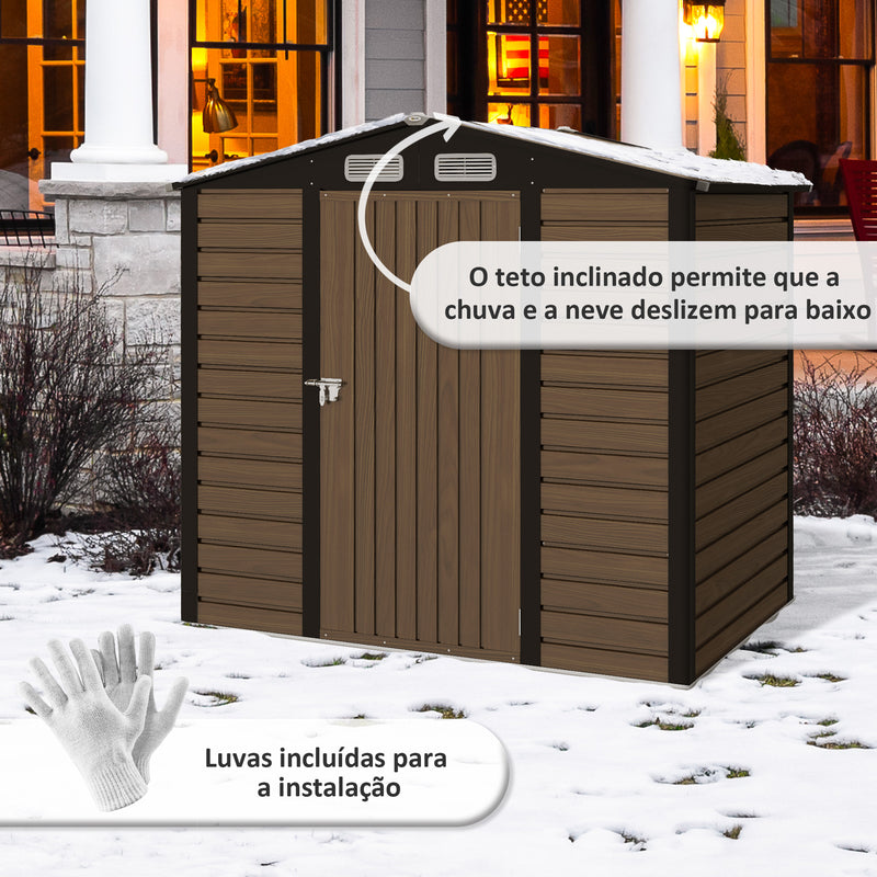 Abrigo de Jardim 190x132x187 cm Abrigo de Ferramentas com 2 Janelas de Ventilação e Porta com Fechadura para Pátio Terraço Carvalho