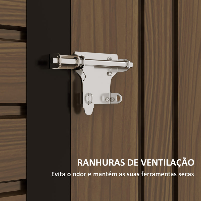 Abrigo de Jardim 190x132x187 cm Abrigo de Ferramentas com 2 Janelas de Ventilação e Porta com Fechadura para Pátio Terraço Carvalho