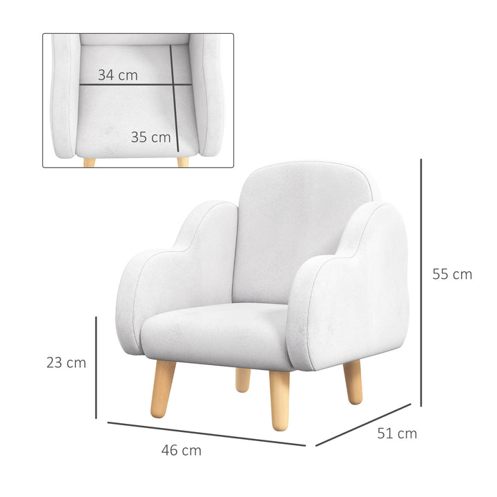Poltrona para Crianças Poltrona Infantil em Forma de Nuvem com Tato Suave para Crianças de 1,5-5 Anos Carga Máxima 40 kg 46x51x55 cm Branco