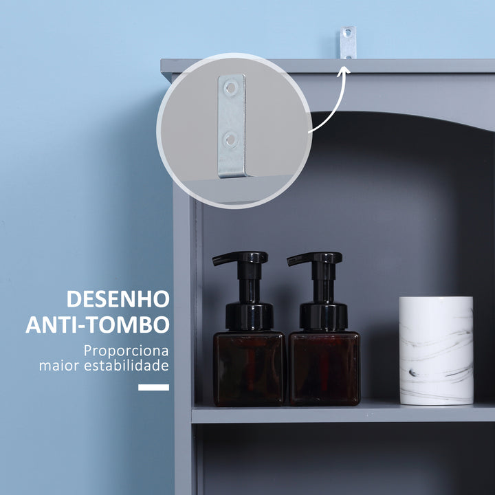 Coluna Casa de Banho com 1 Gaveta Armário e 3 Prateleiras Abertas Armário Alto Auxiliar para Casa de Banho 34x24x170 cm Cinzento