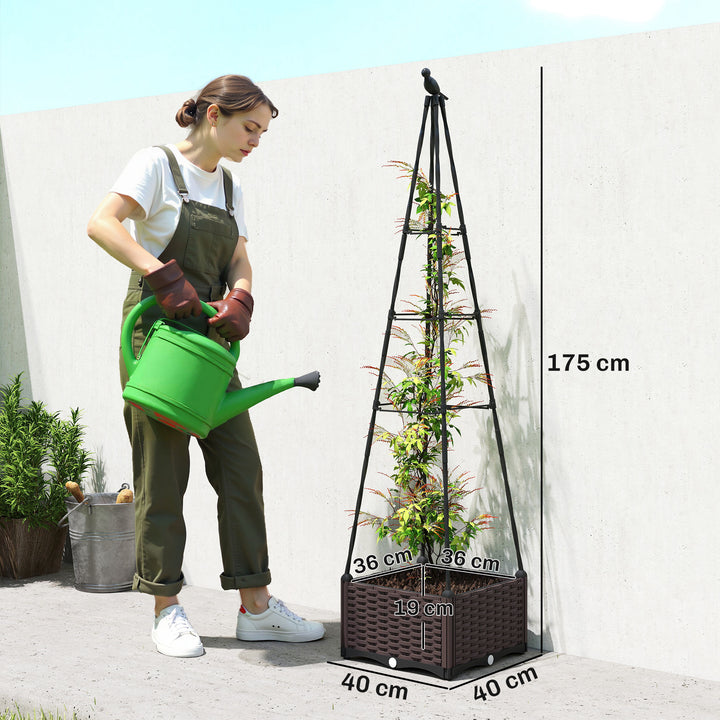 Floreira com Treliça Metálica Floreira para Plantas Trepadeiras Vaso de PP com Orifícios de Drenagem e Tampões Floreira Elevada para Jardim Pátio 40x40x175 cm Preto