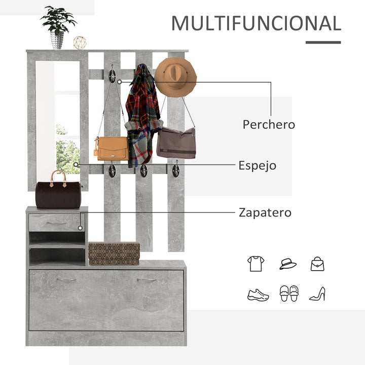 Conjunto de Móveis de Entrada Hall Corredor Conjunto de 3 Peças Cabide Espelho Sapateira com Gaveta 90x22x116 cm Madeira