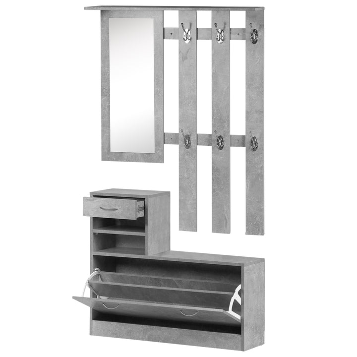 Conjunto de Móveis de Entrada Hall Corredor Conjunto de 3 Peças Cabide Espelho Sapateira com Gaveta 90x22x116 cm Madeira