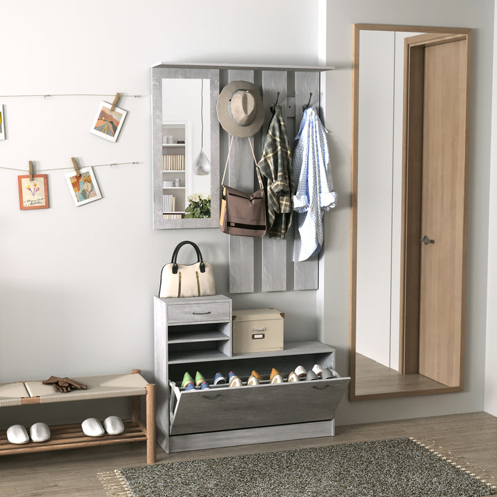 Conjunto de Móveis de Entrada Hall Corredor Conjunto de 3 Peças Cabide Espelho Sapateira com Gaveta 90x22x116 cm Madeira