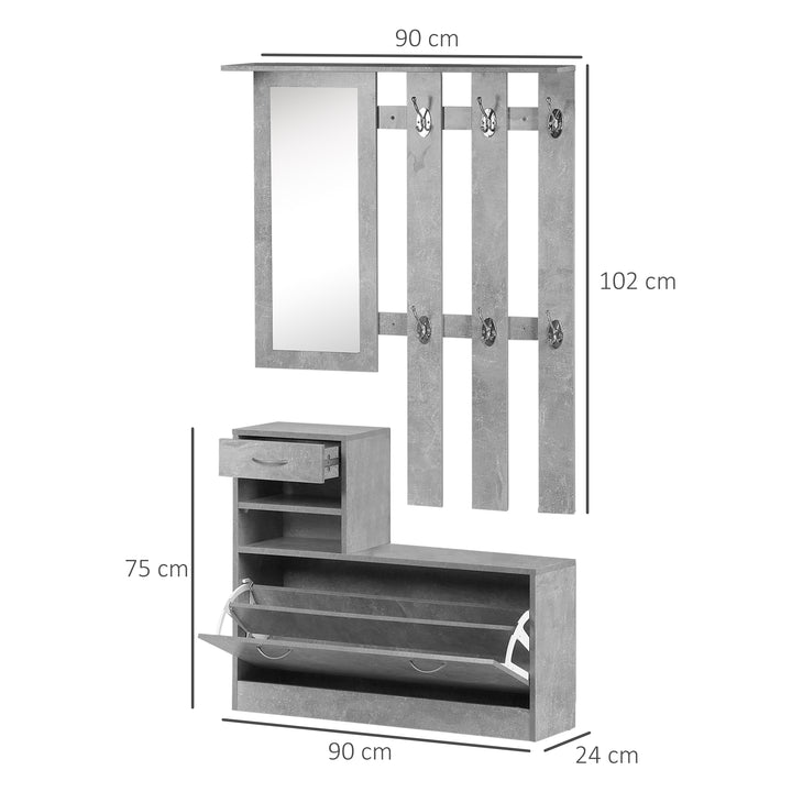 Conjunto de Móveis de Entrada Hall Corredor Conjunto de 3 Peças Cabide Espelho Sapateira com Gaveta 90x22x116 cm Madeira